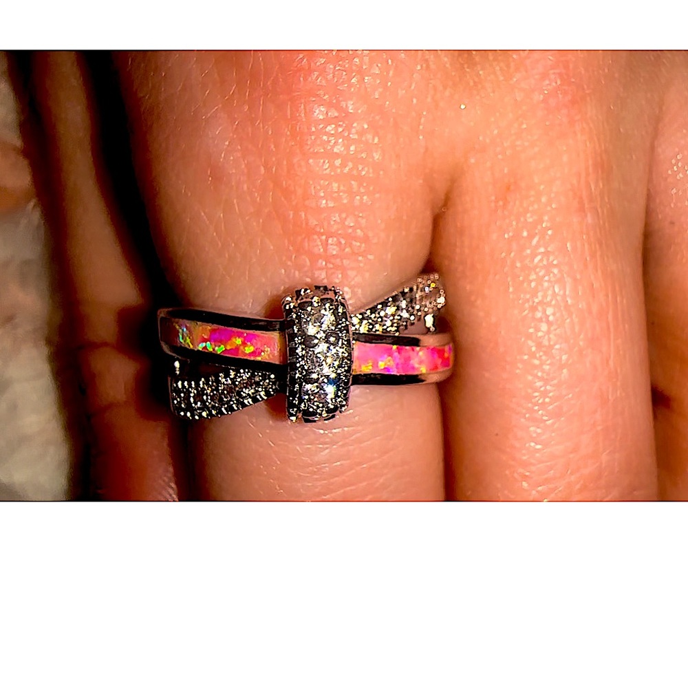 Pink Faux Opal Criss Cross Ring